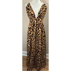 Women's NWT CUPSHE Women's Leopard  Print V Neck Maxi Length Dress XL